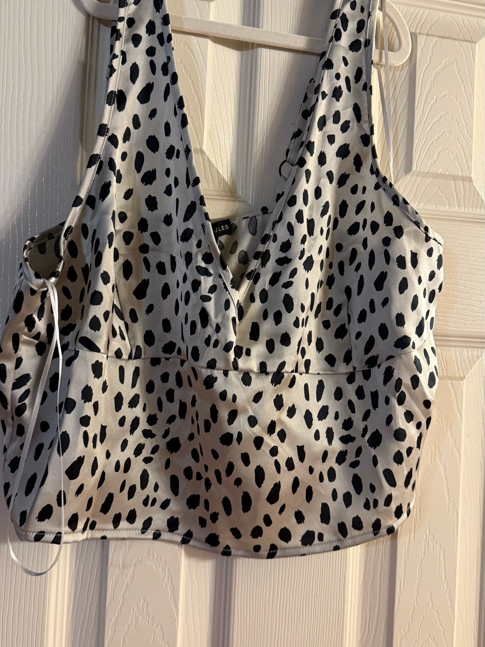 Sincerely Jules Black & White Dalmatian Satin Crop Top